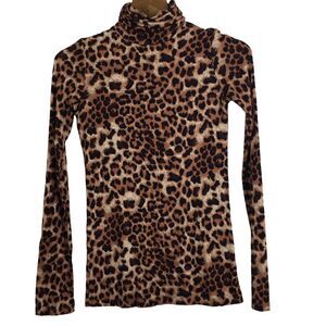 Rachel Pally Leopard Print Long Sleeve Turtleneck Top - Brown, Black, Cream